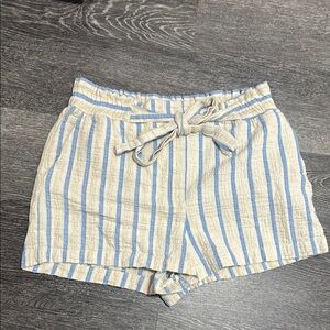 Zara High Waist Blue and Cream Striped Shorts